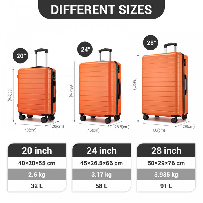 3-Piece Hard Shell Luggage Set, Lightweight ABS Suitcases – 20/24/28-Inch – KSN2691 – Orange