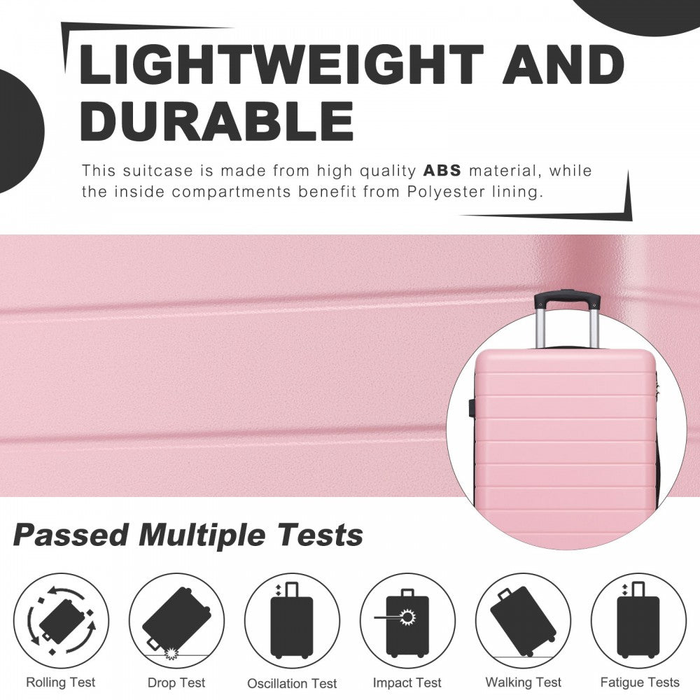 ABS Hard Shell Checked Luggage with 360 Silent Spinner Wheels – 24-Inch – Pink