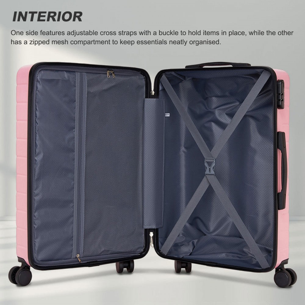 ABS Hard Shell Checked Luggage with 360 Silent Spinner Wheels – 24-Inch – Pink