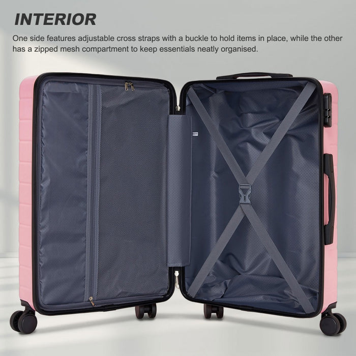 ABS Hard Shell Checked Luggage with 360 Silent Spinner Wheels – 24-Inch – Pink