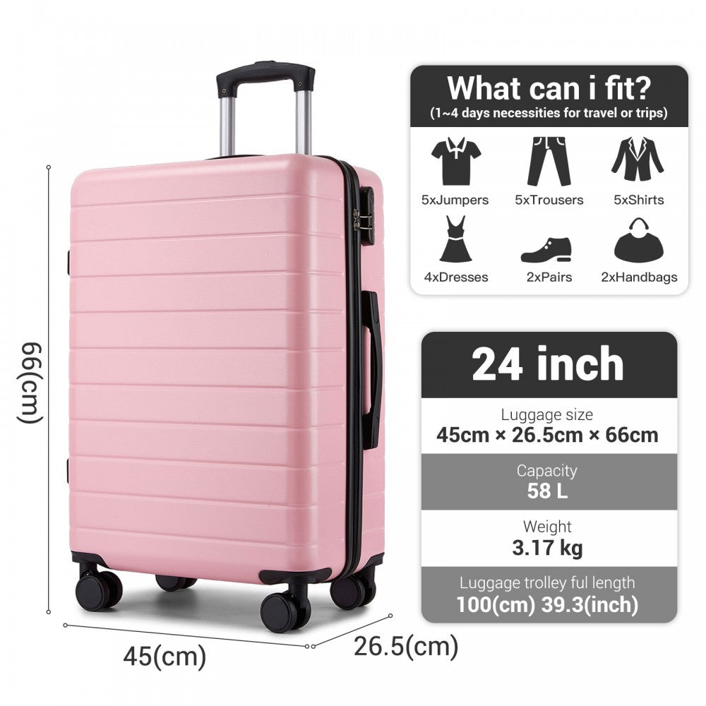 ABS Hard Shell Checked Luggage with 360 Silent Spinner Wheels – 24-Inch – Pink