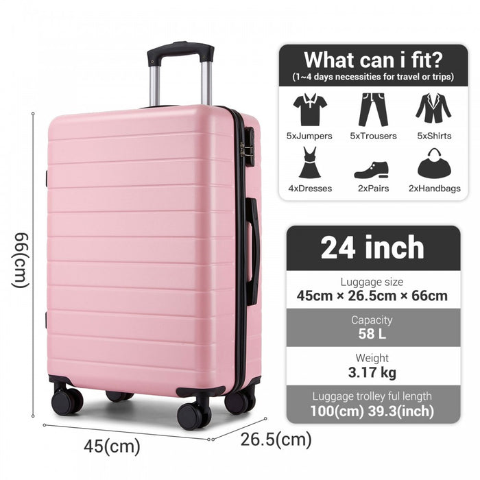 ABS Hard Shell Checked Luggage with 360 Silent Spinner Wheels – 24-Inch – Pink