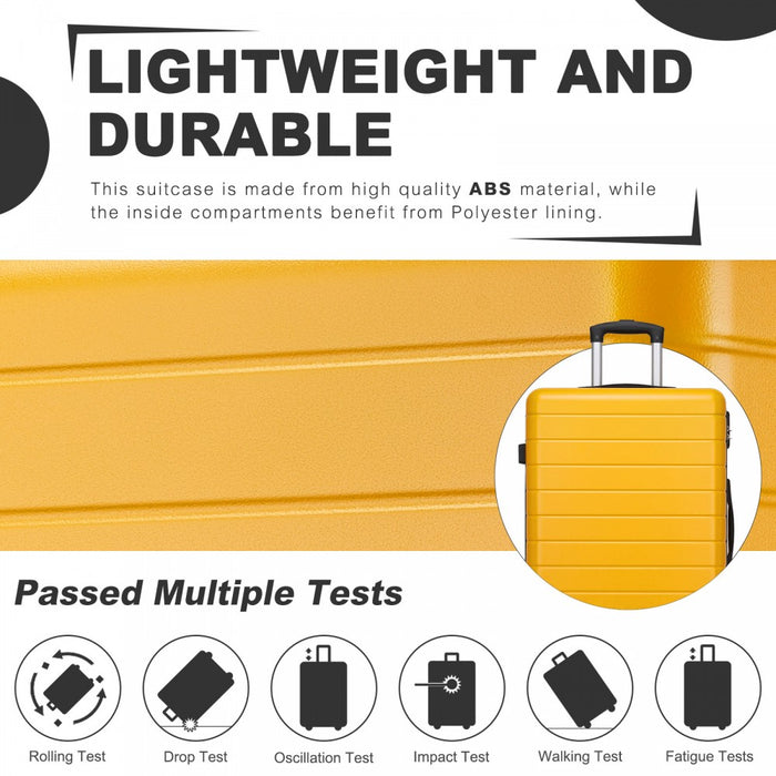 KSN2691 - 28 Inch Large Checked Luggage, Premium ABS Hard Shell Suitcase with 360 Silent Wheels & Secure Combination Lock - Yellow