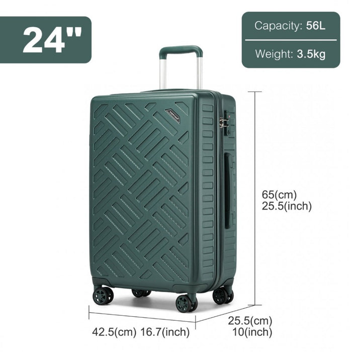 Geometric Pattern ABS+PC Hard Shell Check-In Suitcase with TSA Lock – 24-Inch – Military Green