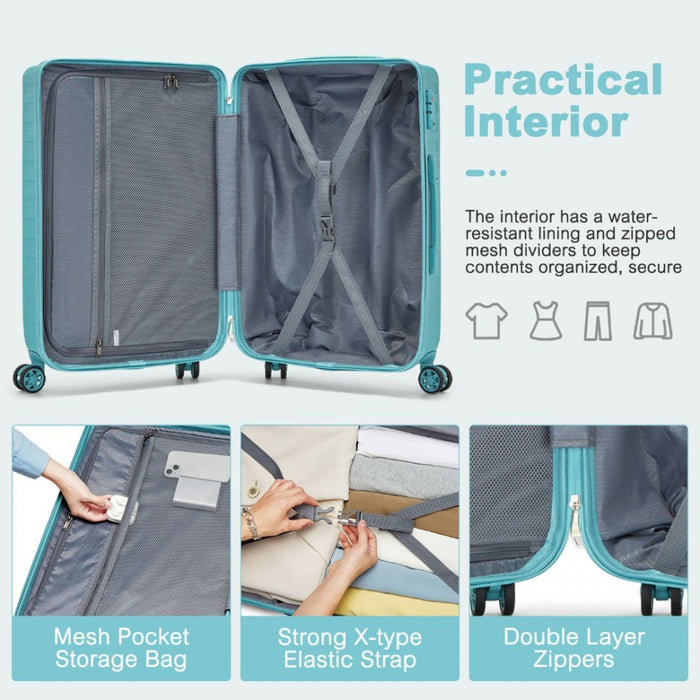Geometric Pattern ABS+PC Hard Shell Cabin Carry-On Suitcase with TSA Lock – 20-Inch – KSS2495 – Blue