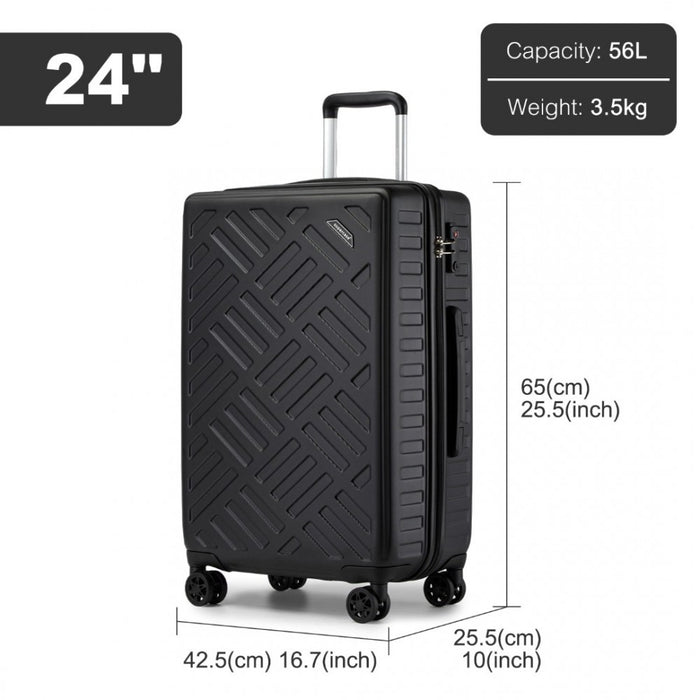 Geometric Pattern ABS+PC Hard Shell Check-In Suitcase with TSA Lock – 24-Inch – Black