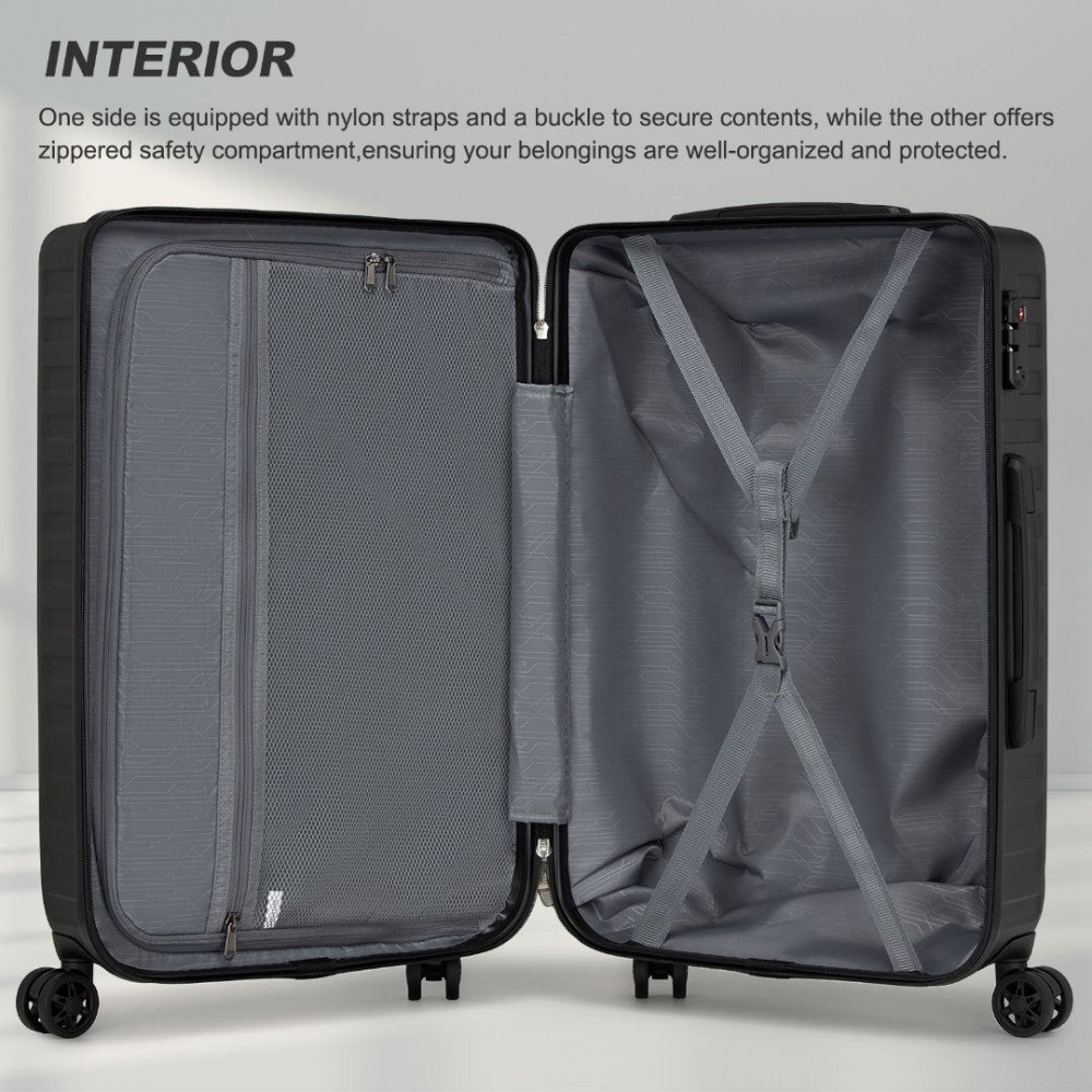 Geometric Pattern ABS+PC Hard Shell Check-In Suitcase with TSA Lock – 24-Inch – Black