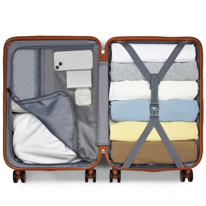 Geometric Pattern ABS+PC Hard Shell Cabin Carry-On Suitcase – 20-Inch – Cream and Brown