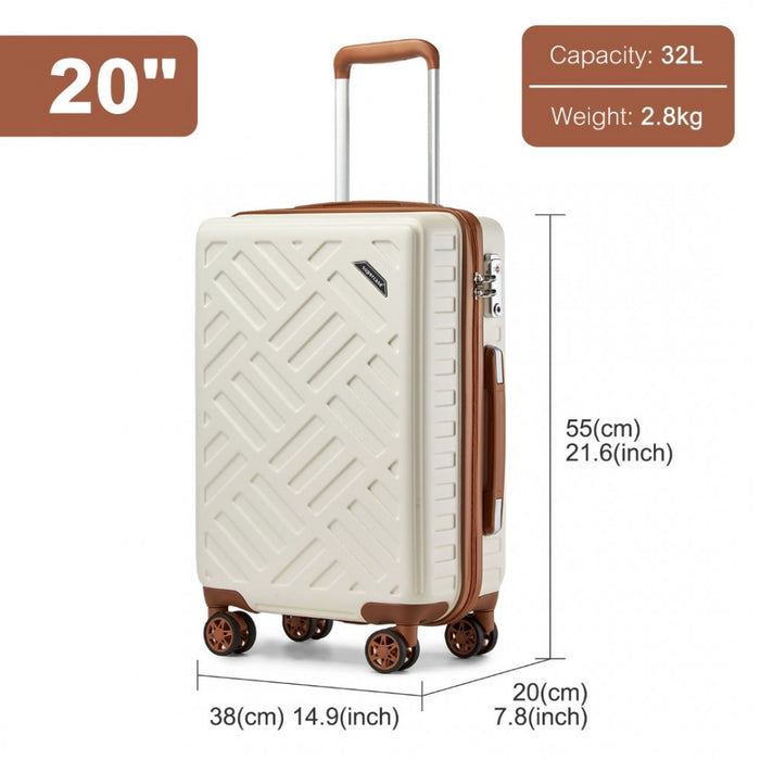 Geometric Pattern ABS+PC Hard Shell Cabin Carry-On Suitcase – 20-Inch – Cream and Brown