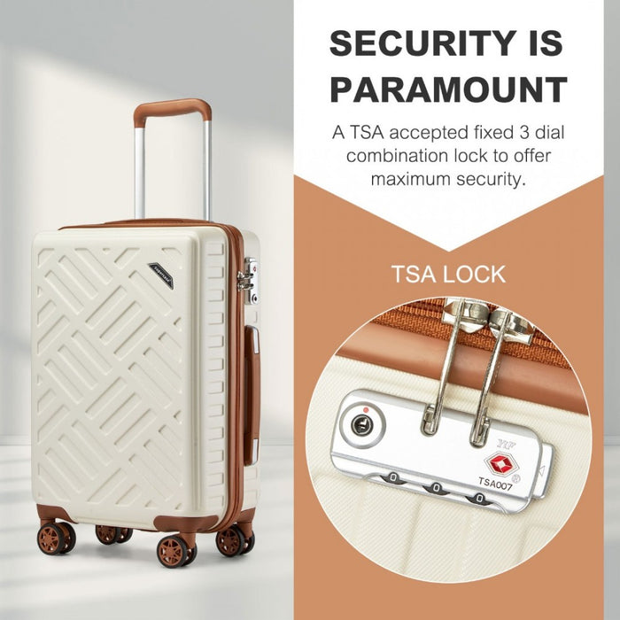 Geometric Pattern ABS+PC Hard Shell Cabin Carry-On Suitcase – 20-Inch – Cream and Brown