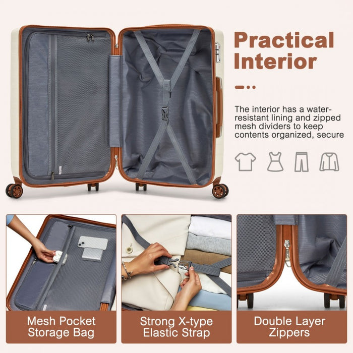 Geometric Pattern ABS+PC Hard Shell Cabin Carry-On Suitcase – 20-Inch – Cream and Brown