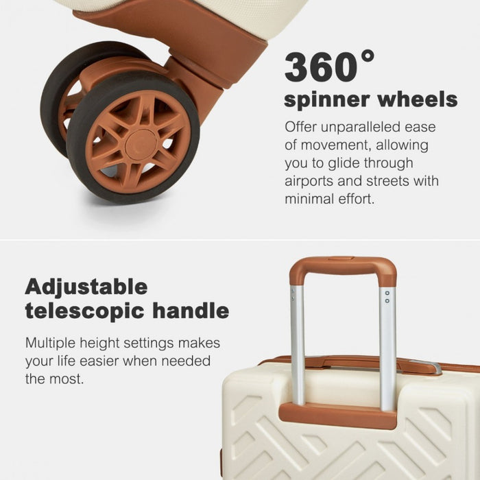 Geometric Pattern ABS+PC Hard Shell Check-In Suitcase with TSA Lock – 24-Inch – Cream and Brown