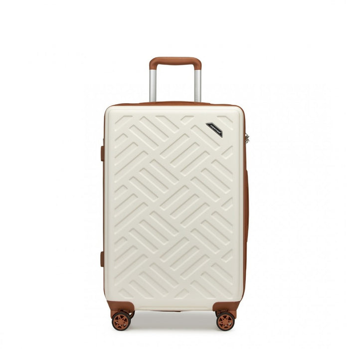 Geometric Pattern ABS+PC Hard Shell Check-In Suitcase with TSA Lock – 24-Inch – Cream and Brown