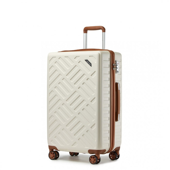 Geometric Pattern ABS+PC Hard Shell Check-In Suitcase with TSA Lock – 24-Inch – Cream and Brown