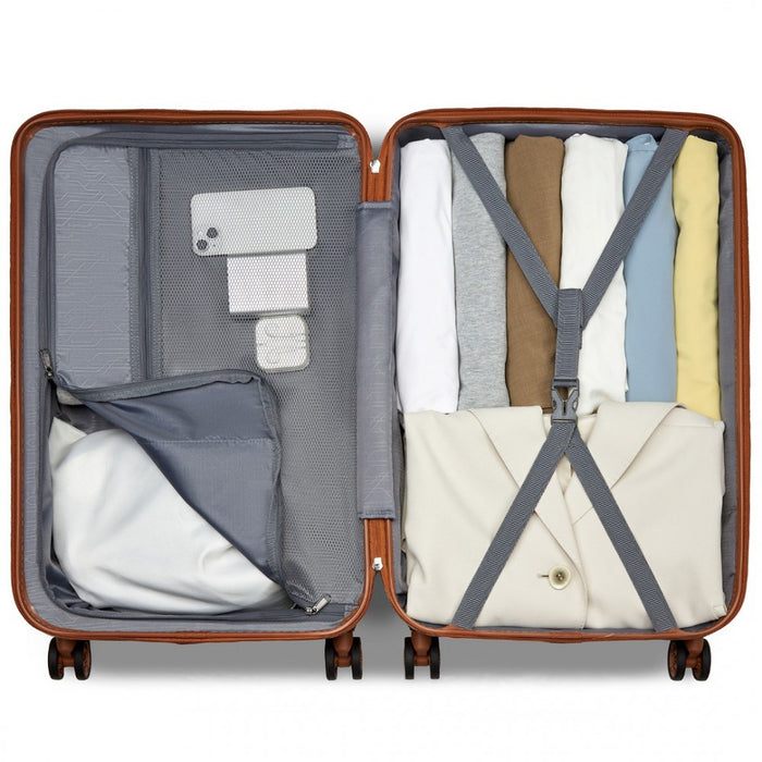 Geometric Pattern ABS+PC Hard Shell Check-In Suitcase with TSA Lock – 24-Inch – Cream and Brown