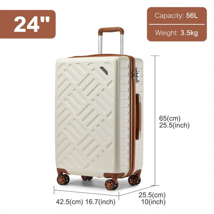 Geometric Pattern ABS+PC Hard Shell Check-In Suitcase with TSA Lock – 24-Inch – Cream and Brown