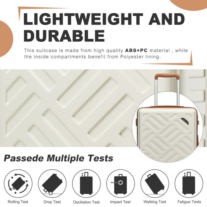 Geometric Pattern ABS+PC Hard Shell Check-In Suitcase with TSA Lock – 24-Inch – Cream and Brown