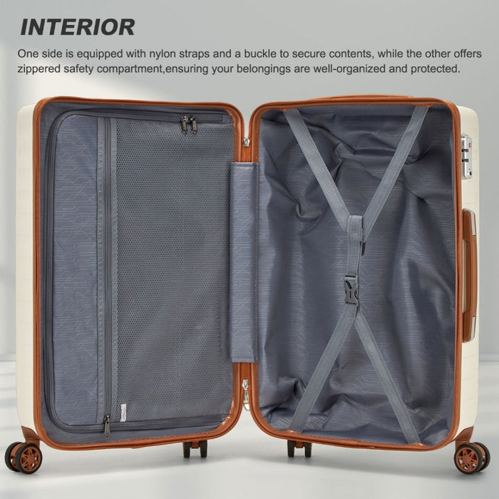 Geometric Pattern ABS+PC Hard Shell Check-In Suitcase with TSA Lock – 24-Inch – Cream and Brown