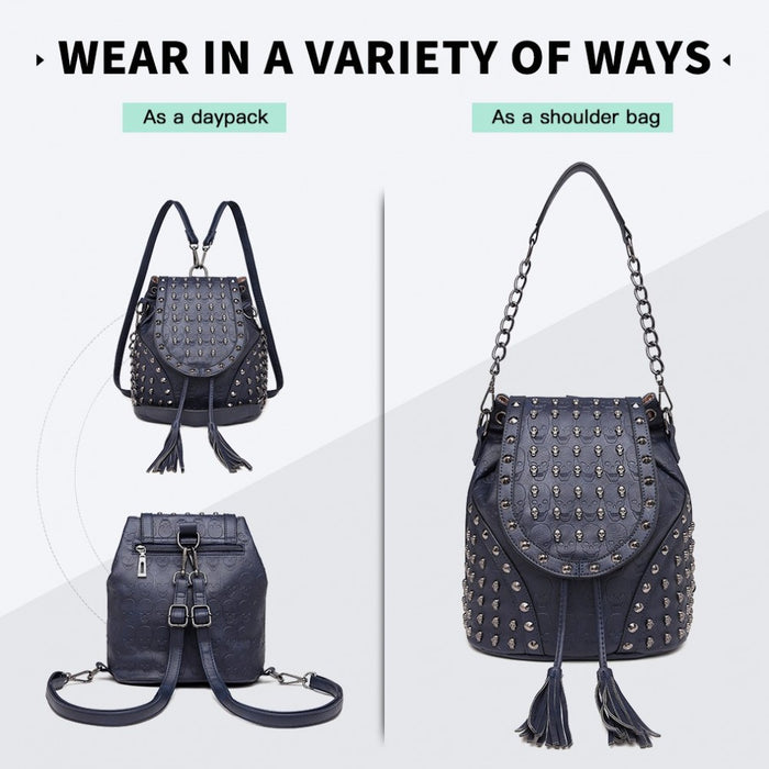 Skull Studded Backpack Shoulder Bag – Navy