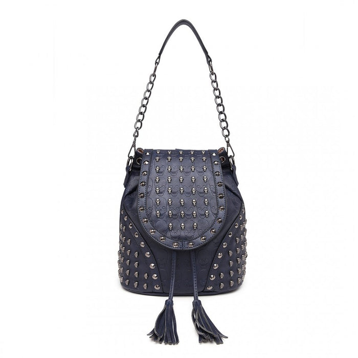 Skull Studded Backpack Shoulder Bag – Navy