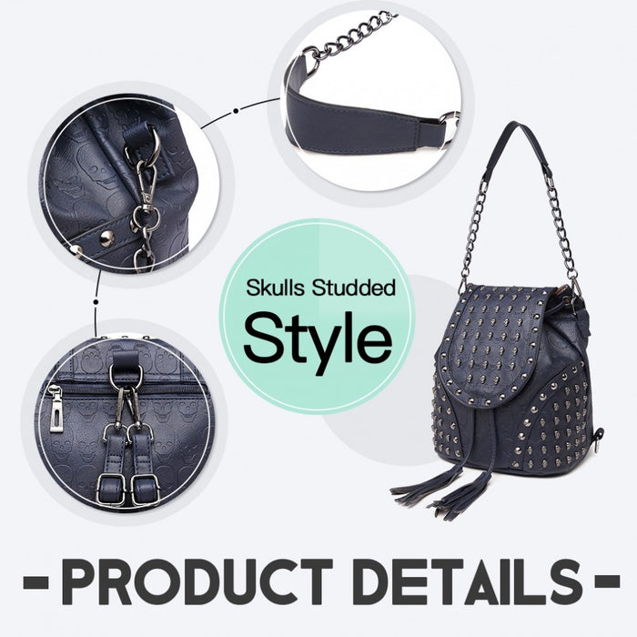 Skull Studded Backpack Shoulder Bag – Navy