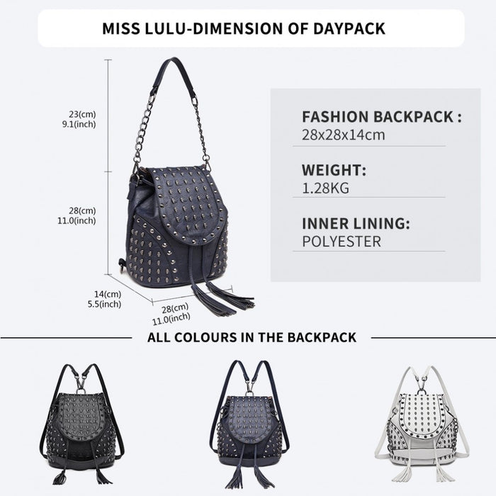 Skull Studded Backpack Shoulder Bag – Navy