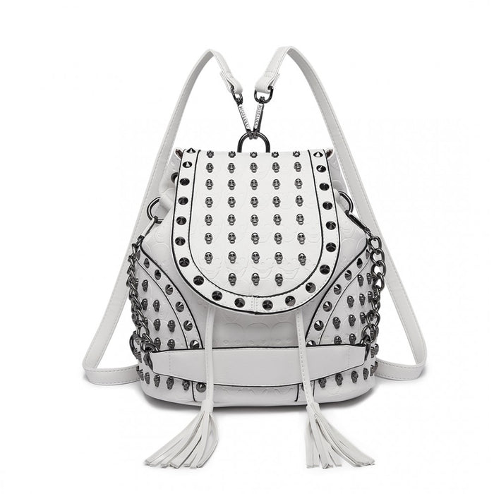 Skull Studded Backpack Shoulder Bag – Beige