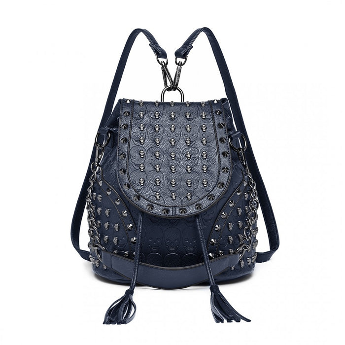 Skull Studded Backpack Shoulder Bag – Navy