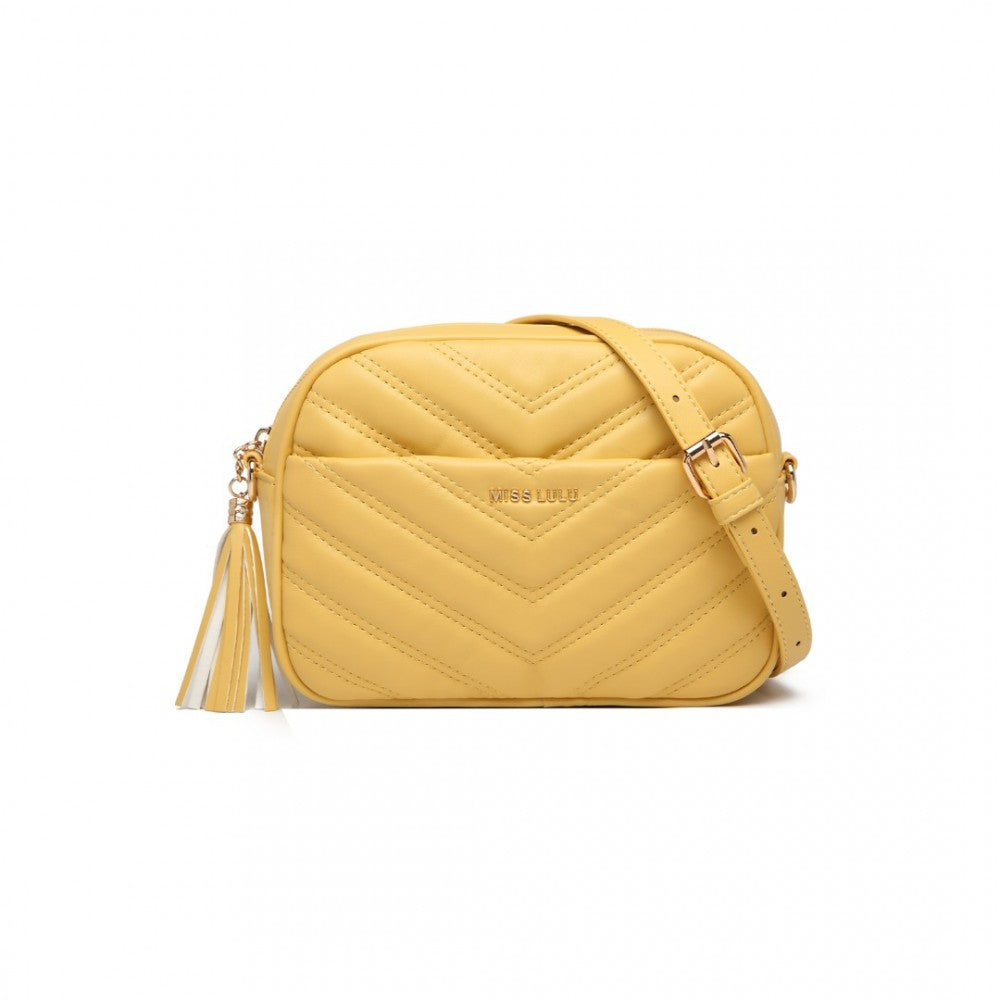 Lightweight Quilted PU Leather Crossbody Bag – Yellow