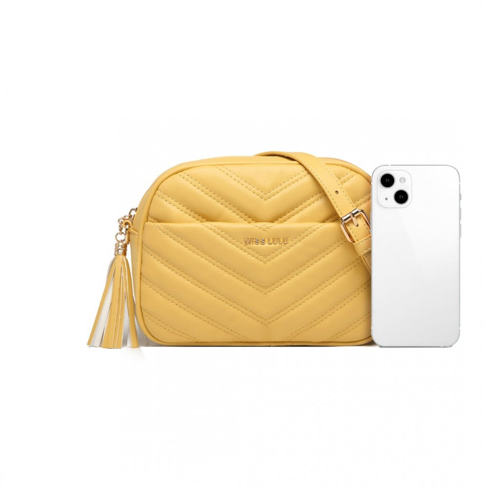 Lightweight Quilted PU Leather Crossbody Bag – Yellow