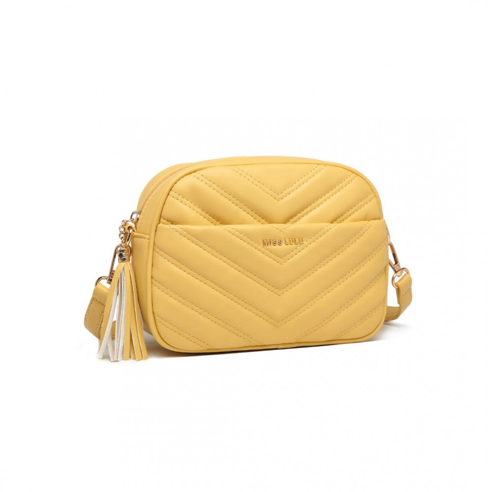 Lightweight Quilted PU Leather Crossbody Bag – Yellow