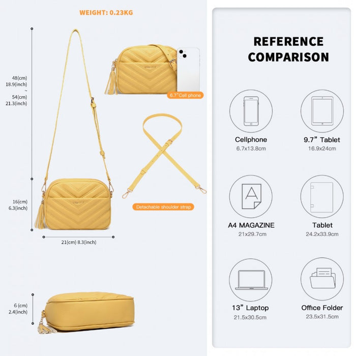 Lightweight Quilted PU Leather Crossbody Bag – Yellow