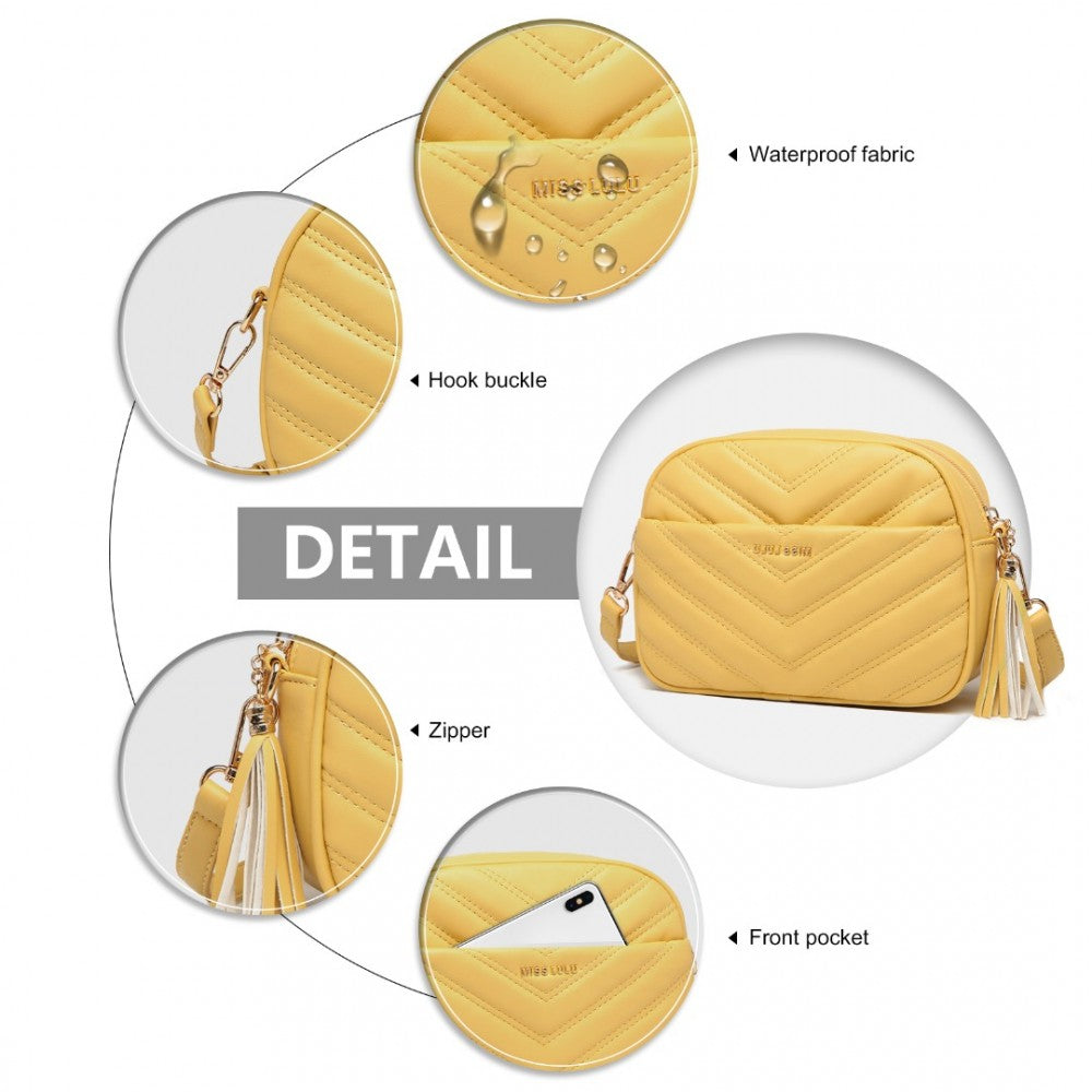 Lightweight Quilted PU Leather Crossbody Bag – Yellow