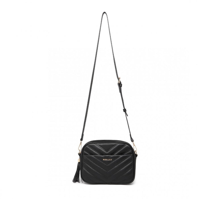 Lightweight Quilted PU Leather Crossbody Bag – Black