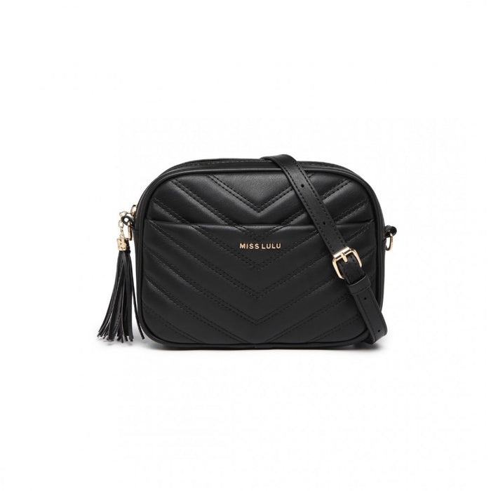 Lightweight Quilted PU Leather Crossbody Bag – Black