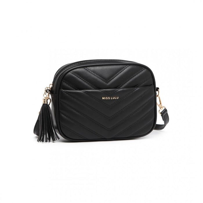 Lightweight Quilted PU Leather Crossbody Bag – Black