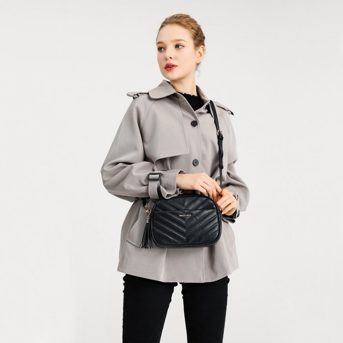 Lightweight Quilted PU Leather Crossbody Bag – Black