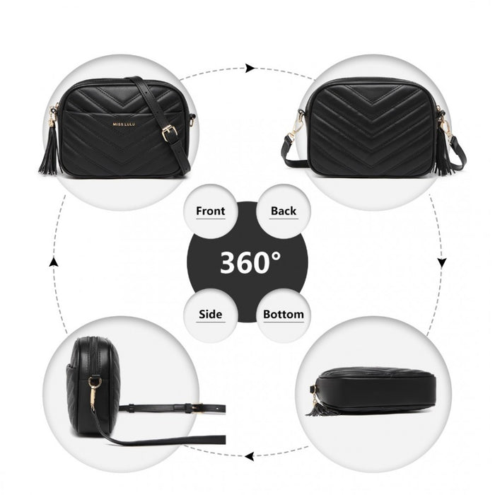 Lightweight Quilted PU Leather Crossbody Bag – Black