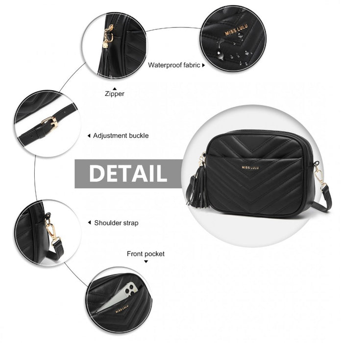 Lightweight Quilted PU Leather Crossbody Bag – Black