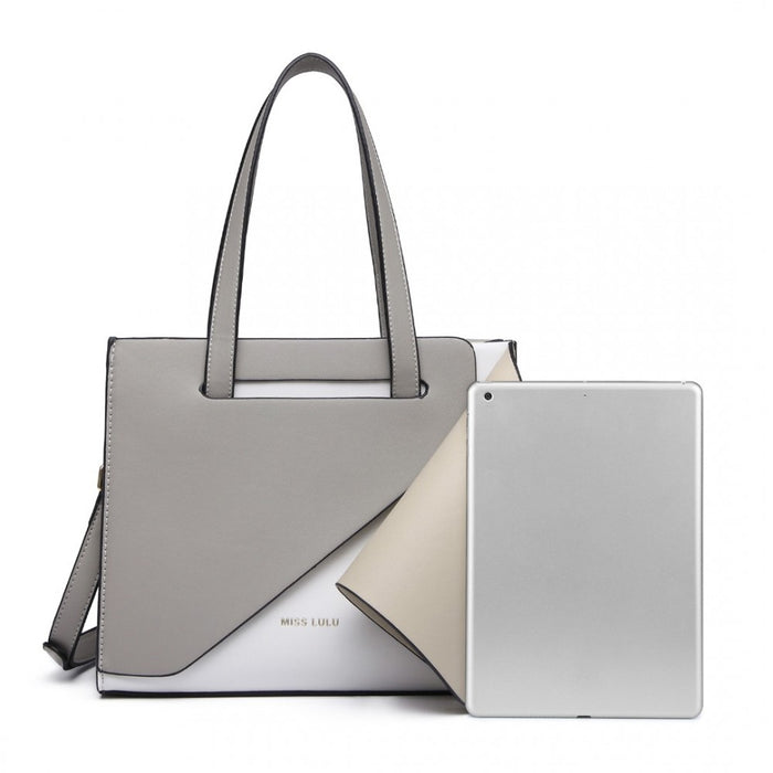 Contrast Panel Shoulder Bag – Grey and Beige
