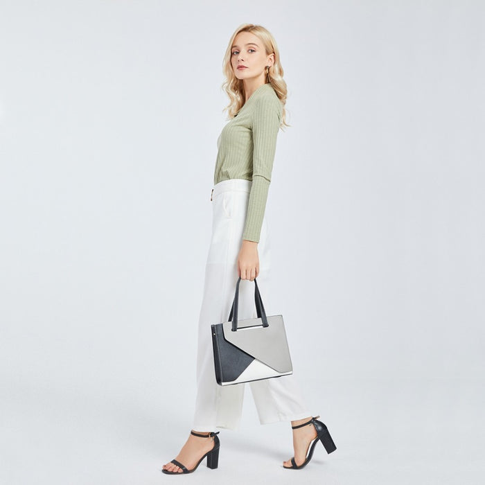 Contrast Panel Shoulder Bag – Grey and Beige