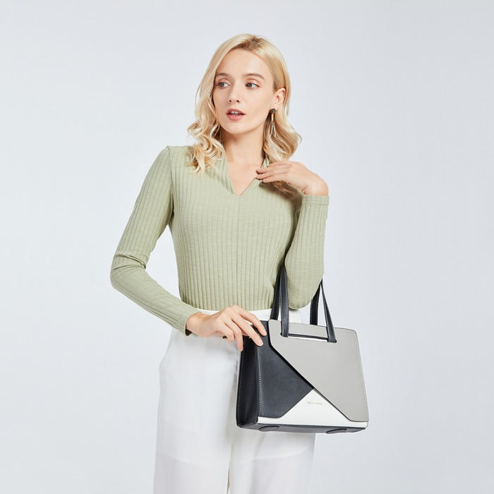 Contrast Panel Shoulder Bag – Grey and Beige