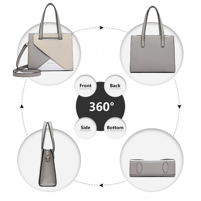 Contrast Panel Shoulder Bag – Grey and Beige