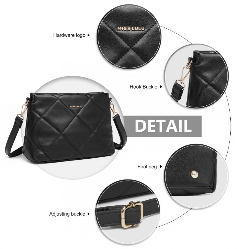 PU Leather Rhombus Shoulder Bag – Black