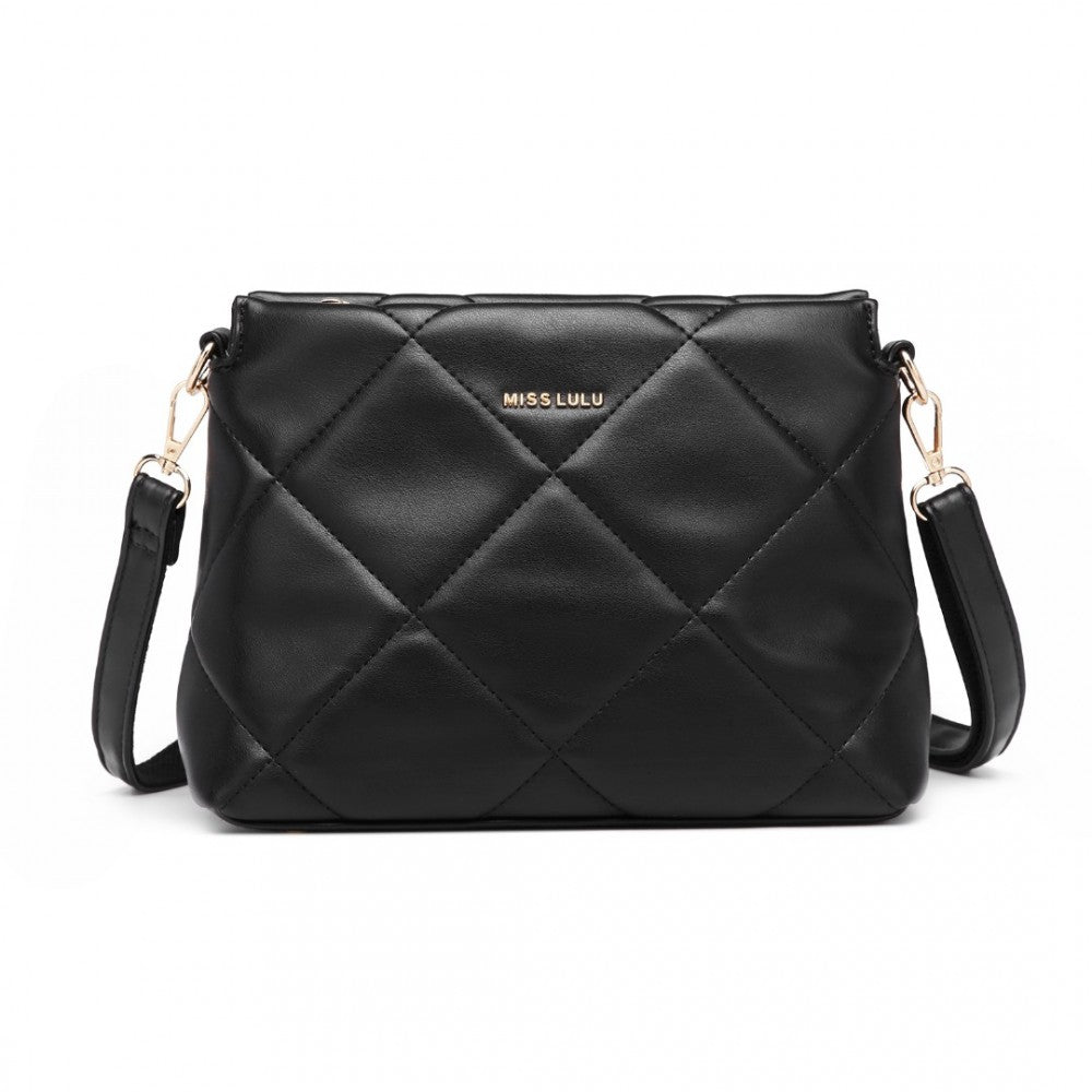 PU Leather Rhombus Shoulder Bag – Black