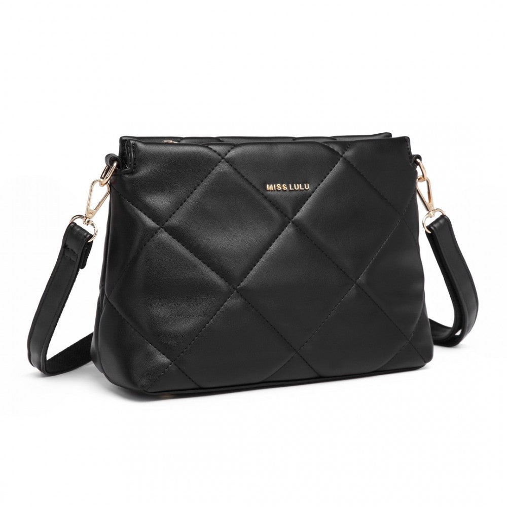 PU Leather Rhombus Shoulder Bag – Black