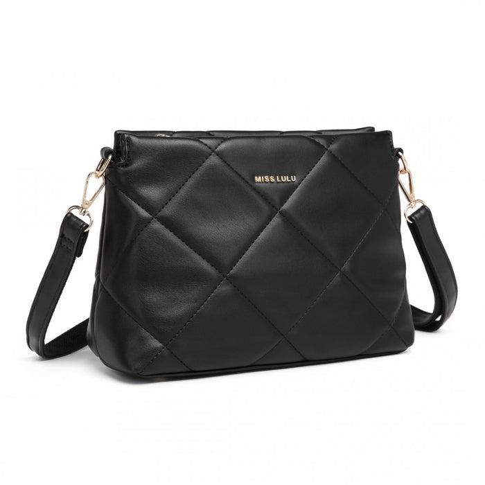 PU Leather Rhombus Shoulder Bag – Black
