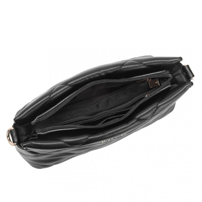 PU Leather Rhombus Shoulder Bag – Black