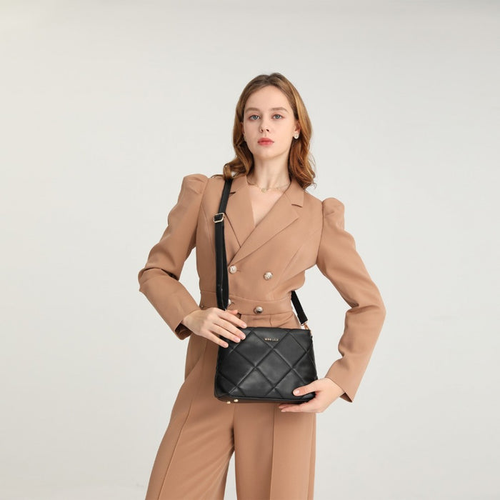 PU Leather Rhombus Shoulder Bag – Black