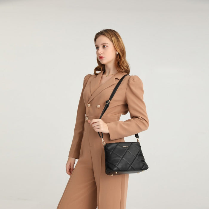 PU Leather Rhombus Shoulder Bag – Black
